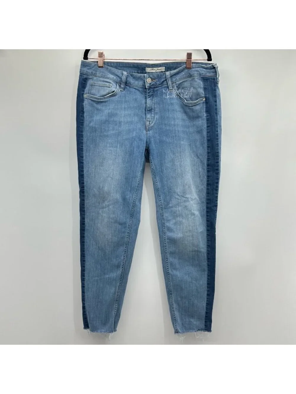 Mavi Side Stripe Raw Hem Ankle Cropped Jeans 31